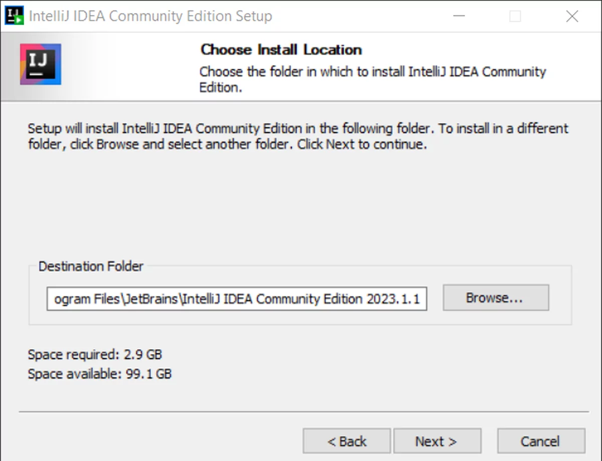 Choosing an installation folder