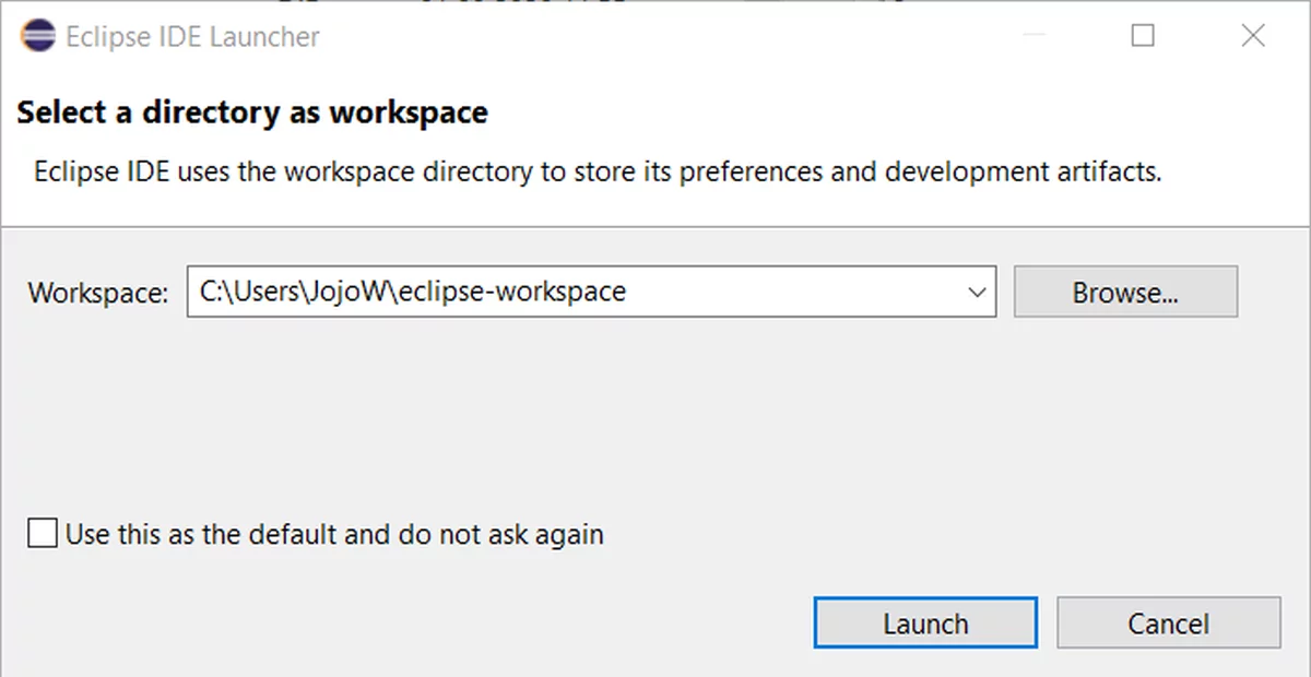 Eclipse potrebuje vedieť, kde bude tvoje pracovné prostredie - Workspace