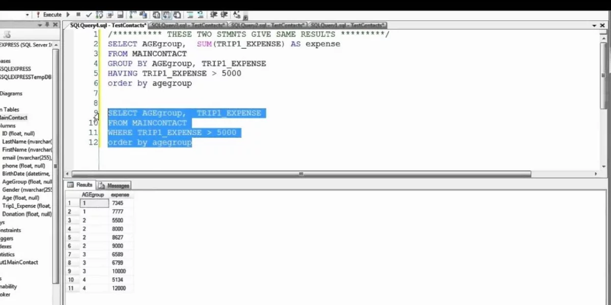 SQL screenshot