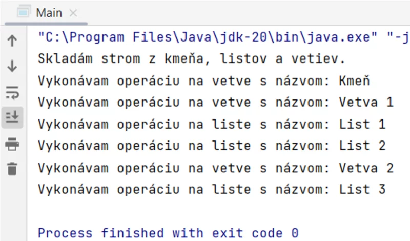 výstup kódu v Java z príkladu Composite