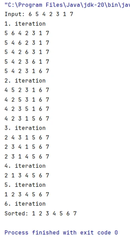 Bubble sort výstup príkladu
